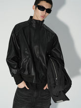 Men's Oversized Stand-Collar PU Jacket